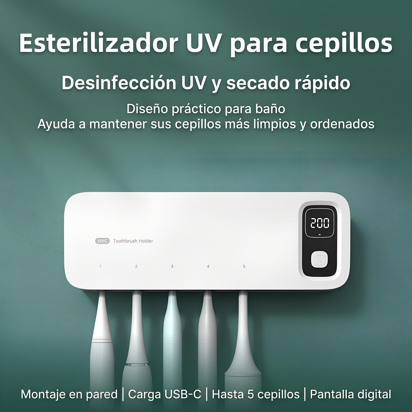 Organizador de Cepillos con Desinfección UV y Carga USB-C